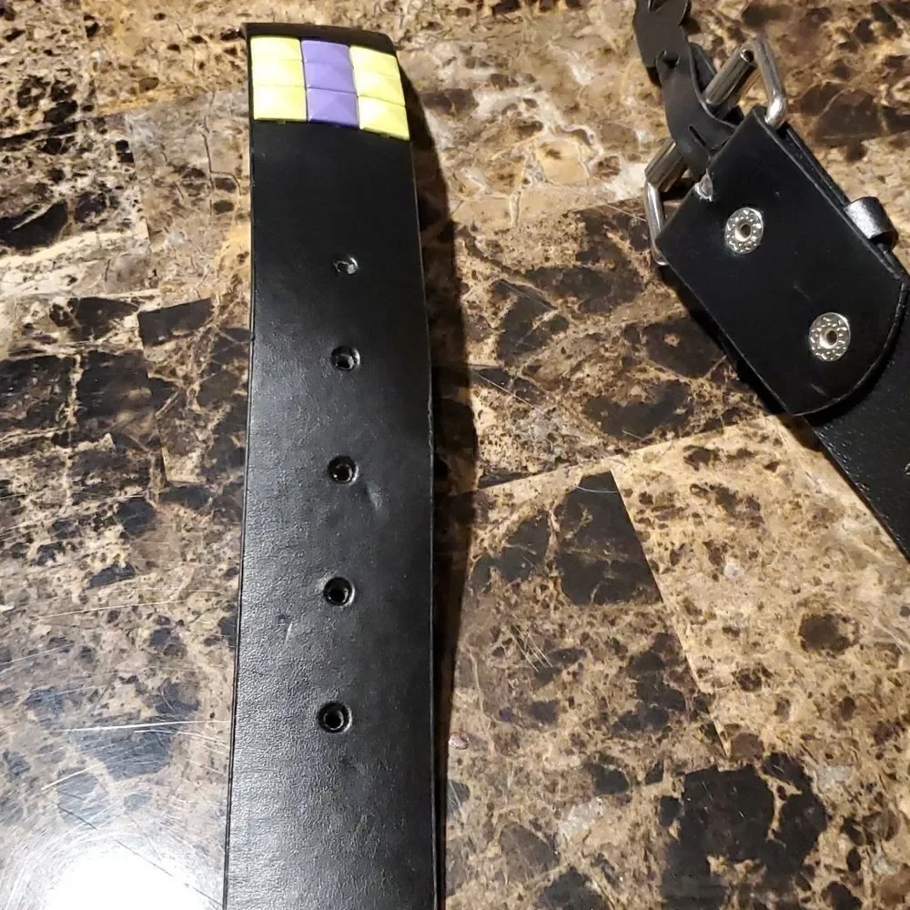 1.5 inch pyramid studded belt - yellow and purple